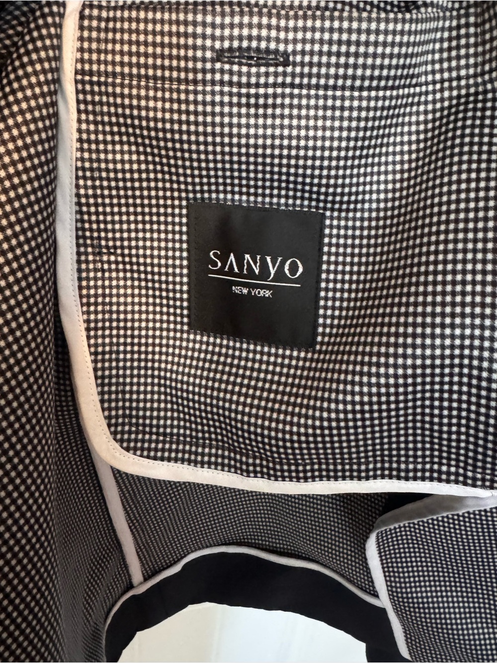 Sanyo New York Women's Black Raincoat Micro Check Lined Coat M - Picture 6 of 6